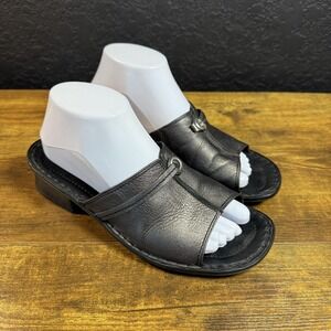 Josef Seibel Sandals Womens Size 39‎ US 8 Black Leather Slide Mule Open Toe
